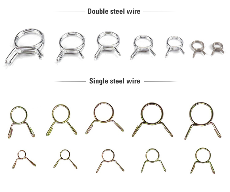 Dos tipos diferentes de abrazaderas de resorte de alambre de acero